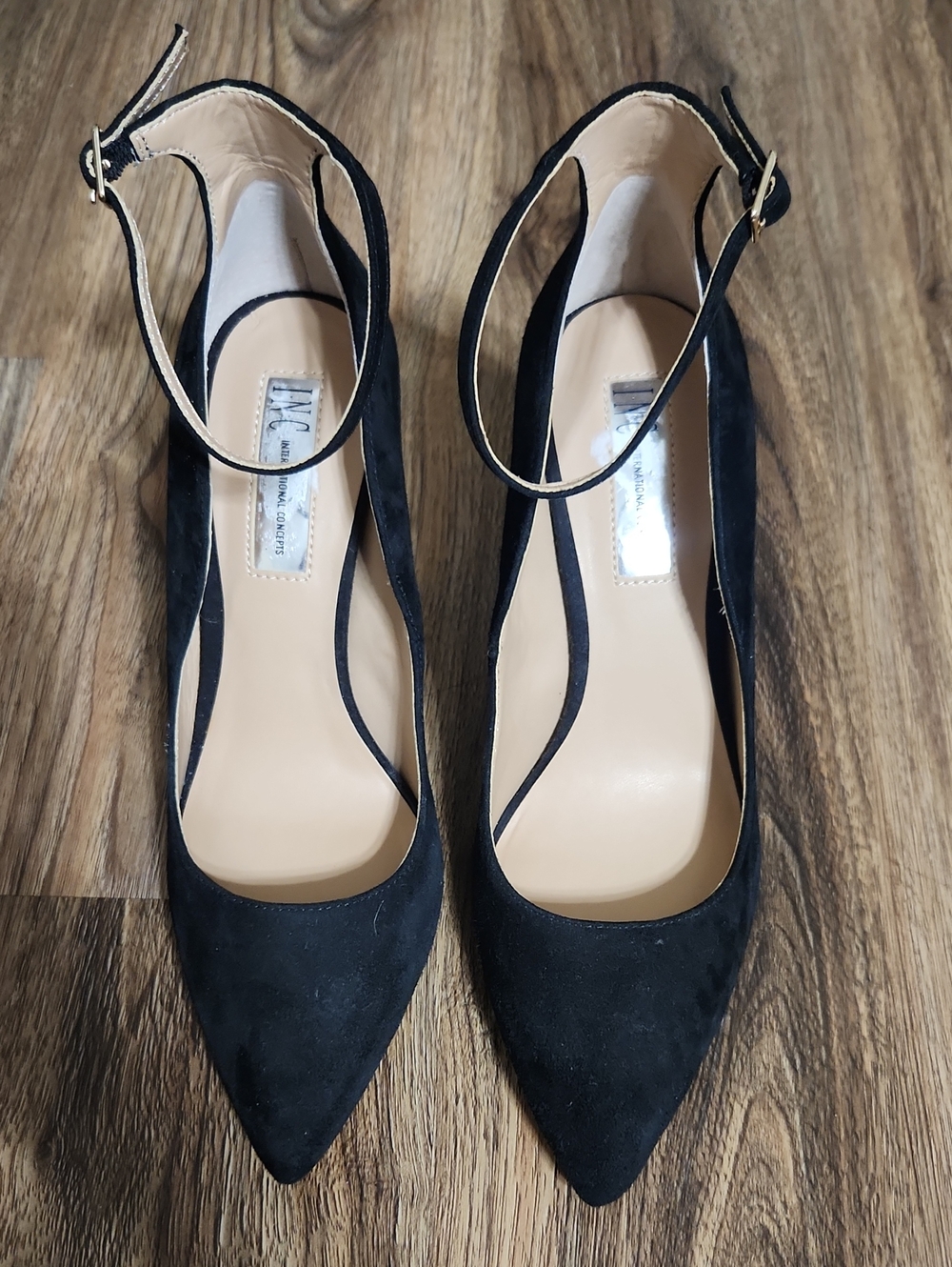 INC International Concepts Black Suede Pointed Ankle-Strap Pumps